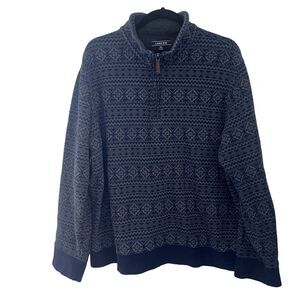 Lands End Mens 1/4‎ Zip Sweater Blue Fair Isle Print Sz XL